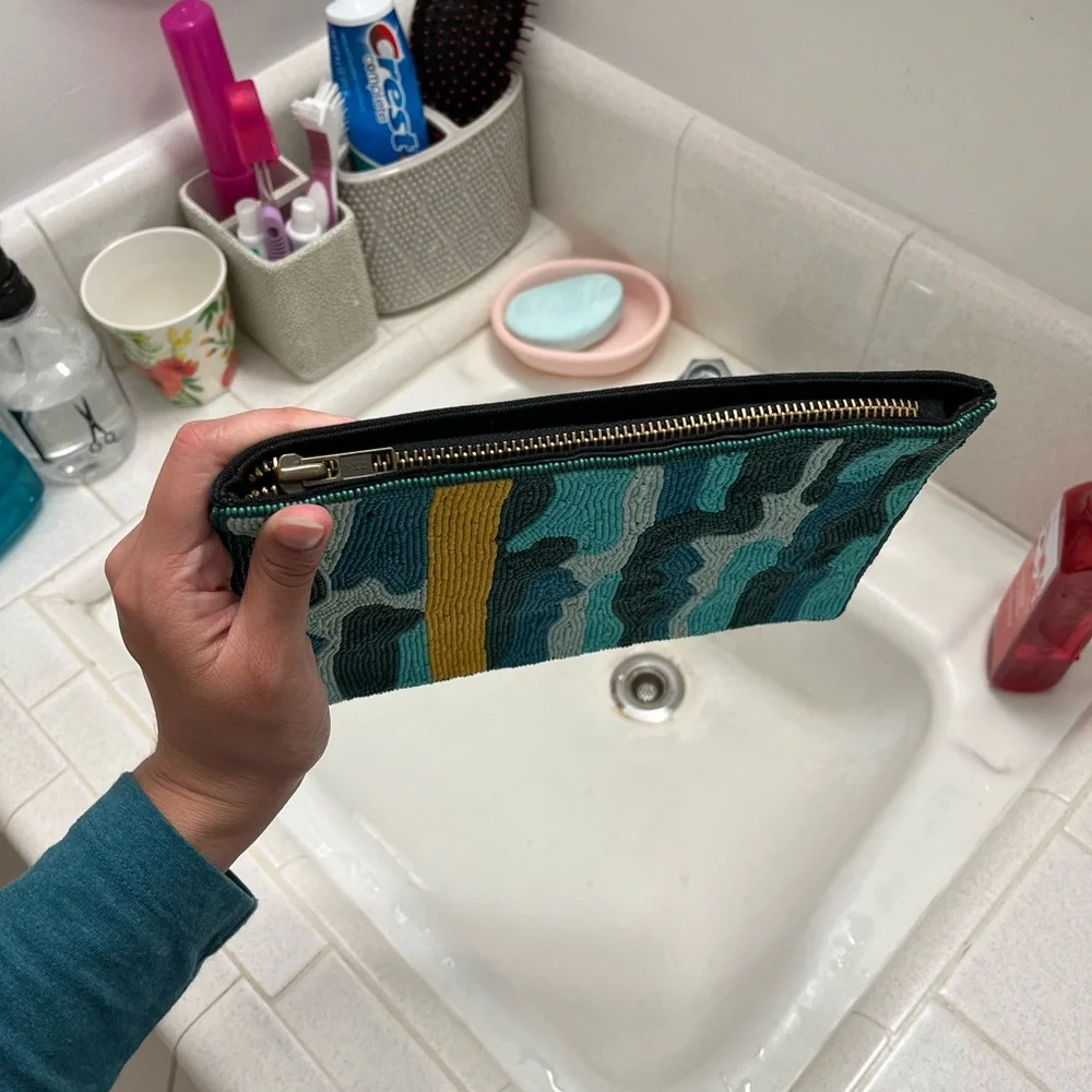 Ink and Alloy Beaded Teal & Yellow Women's Clutch Bag